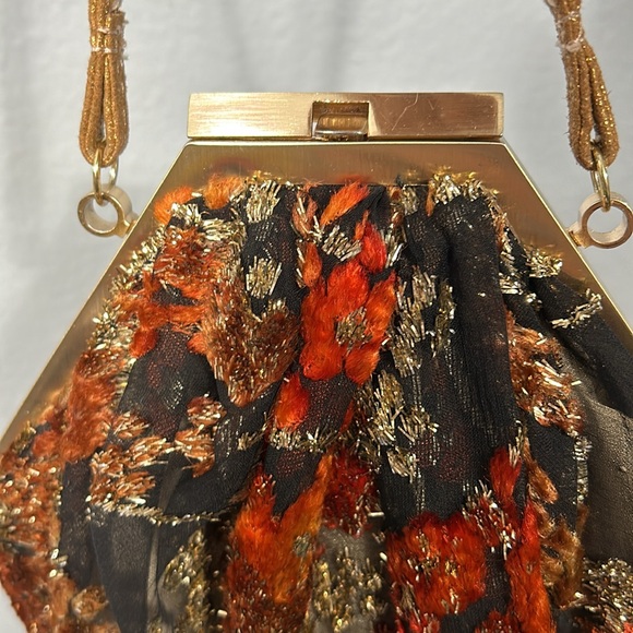 Moo Roo Vintage Gold Black Red Mesh Floral Cocktail Evening Bag - Picture 4 of 16